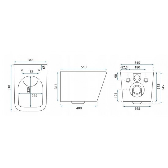 WC комплект за вграждане GEBERIT RIMLESS ЧЕРЕН МАТ