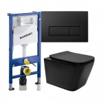 WC комплект за вграждане GEBERIT RIMLESS ЧЕРЕН МАТ
