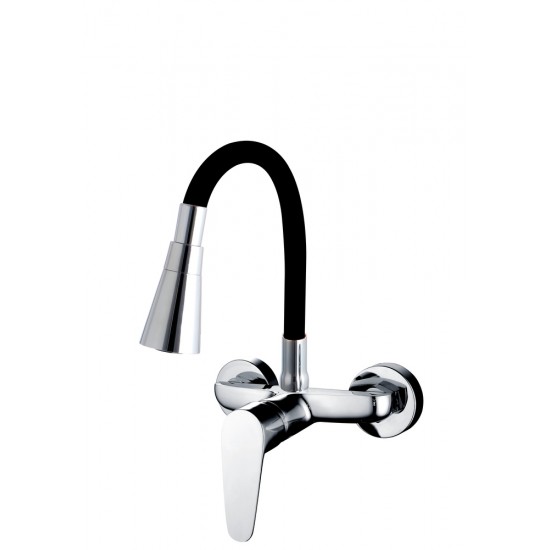 Месингов стенен смесител Cascada Flexible Black с гъвкаво тяло